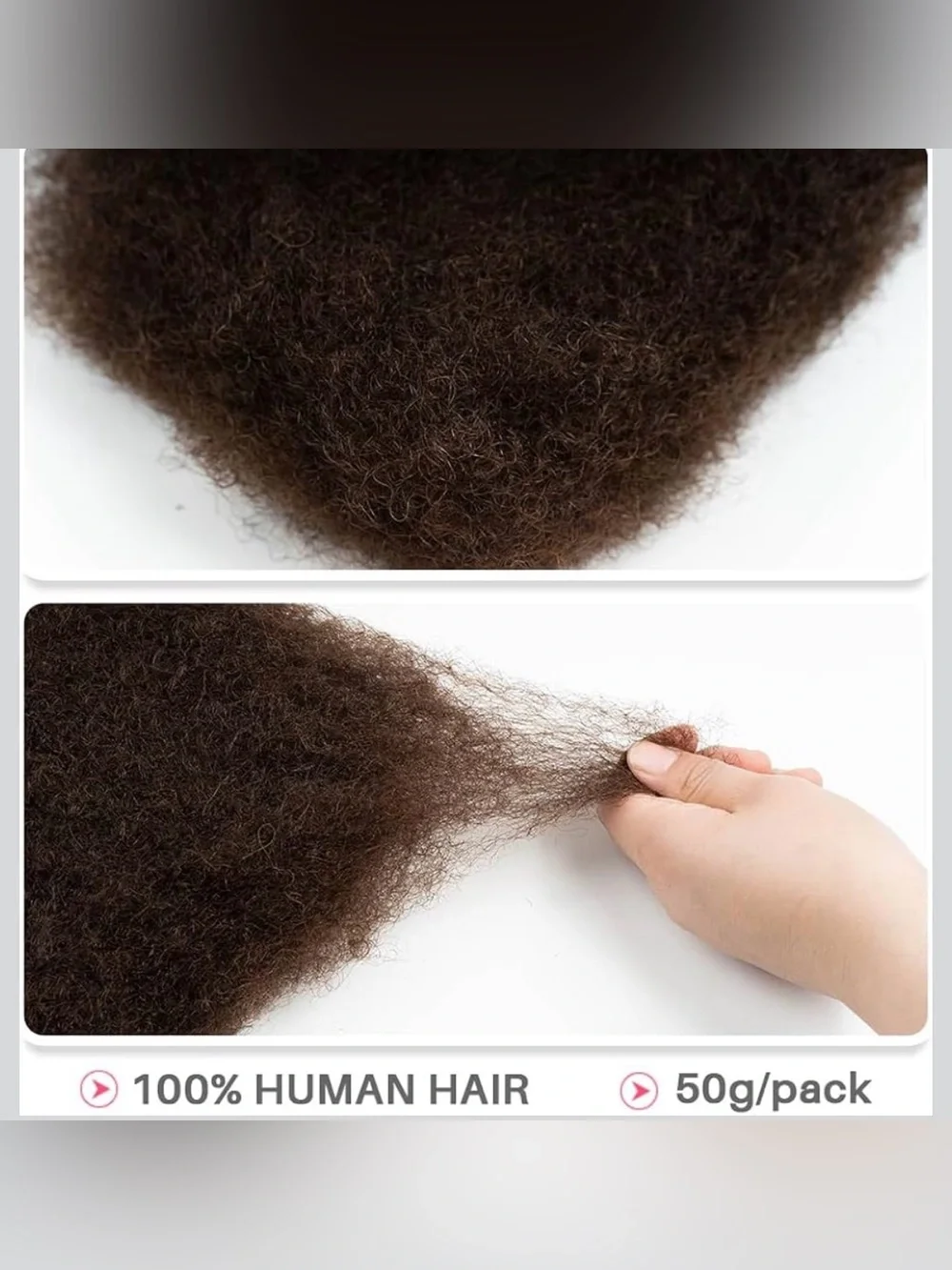 QVR Afro Kinkys Bulk Human Hair for Dreadlock Extensions Repair Locs 50 Gram/